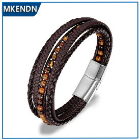 【クーポン利用で4430円】 ブレスレット 磁気 レザー ストーン タイガー トラ メンズ レディース 6mm 虎 目 アイズ ラップ 織り込み 多層 マルチレイヤー BOHO ハンドメイド ジュエリー 留め金 クラスプ