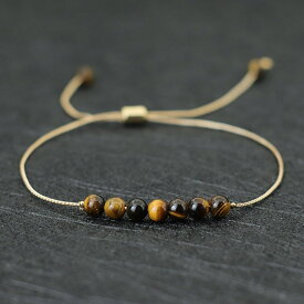 【送料無料】 ブレスレット チェーン ストーン フリーサイズ タイガー トラ ミニ レディース ミニマリスト 4mm ビーズ ユニセックス 調整可能 チャクラ 黒曜石 虎 目 アイズ ボヘミア カップル ブラジル