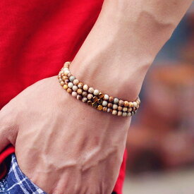 【クーポン利用で3670円】 ブレスレット ゴールド ストーン オニキス 眼 タイガー トラ メンズ 3個セット ストランド 4mm 小さな 虎 目 アイズ 学生 カラー ヘマタイト ブラジル ギフト 彼