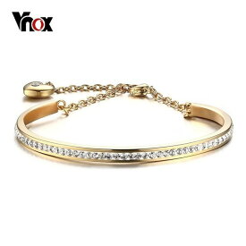 【クーポン利用で3820円】 バングル ブレスレット レディース ステンレス 調整可能 リンクチェーン クリスタル エレガント チャーム ハート パーティー フリーサイズ リンク チェーン マンテル