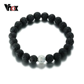 【送料無料】 ブレスレット レディース リンクチェーン ストレッチ ビーズ ブラック チャーム スポーツ ストーン 溶岩 ヨガ 8.4mm 石 メンズ リンク チェーン 黒 おしゃれ 数珠