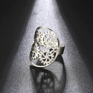 【送料無料】 指輪 リング ステンレス フリーサイズ レディース 女性 メンズ 男性 ギア スチール 調整可能 幾何学 指 フィンガー 時計 メカニカル エンジニア ジュエリー バレンタイン ギフ