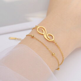 【クーポン利用で3220円】 ブレスレット ゴールド ステンレス チェーン レディース 無限 インフィニティ チャーム ジュエリー カラー スチール ダブル ハンド マザー 日 ギフト
