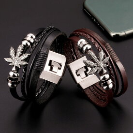 【送料無料】 バングル ブレスレット カエデ ラップブレスレット レザー スカル メンズ パンク インド メープル 葉 アンカー 頭蓋骨 多層 マルチレイヤー ラップ パルセイラ マスキュリーナ チャーム カフ