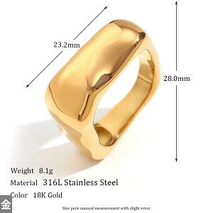 【送料無料】 指輪 リング ステンレス ゴールド シルバー スクエア シンプル レディース 四角 幾何学 カラー スチール デコレーション 18K プレート アクセサリー