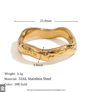 【送料無料】 指輪 リング ステンレス ゴールド レディース ビート パターン ウェーブ プレーン 防水 ターニッシュ フリー 18K プレート 316L スチール アクセサリー