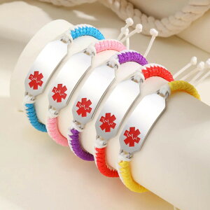 【送料無料】 ブレスレット ステンレス メディカル チェーン ロープ ネーム レディース フリー 刻印 アラート スチール カスタム 文章 パーソナライズ ジュエリー