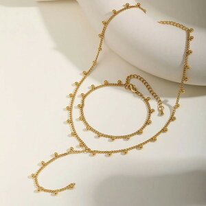 【送料無料】 ネックレス ステンレス ゴールド ラウンド ビーズ レディース スチール 括弧 セット ガールズ プレート タッセル Y字型 アクセサリー ネック 襟 ジュエリー