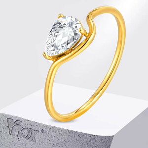 【送料無料】 指輪 リング ステンレス ゴールド ストーン ドロップ レディース 輝く スパークリング 贅沢 水 CZ スチール 18K プレート 結婚式 ウェディング ジュエリー ギフト