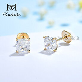 【送料無料】 ピアス ゴールド レディース 女性 4CT クラッシュ 氷 アイス クッション モイサナイト ソリッド 18K 14K 10K ローズ バック スタッド 新しい 2022