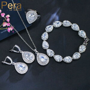 【送料無料】 ペンダント ピアス 指輪 リング ブレスレット ジルコニア ドロップ ピック ロング レディース パーフェクト デイリー パーティ 4 個 ジュエリー セット 水 形 シェープ キュービ