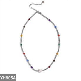 【クーポン利用で4550円】 ブレスレット ネックレス ステンレス ストーン ビーズ パール レディース 4mm スチール フェード カラー ミックス ナチュラル