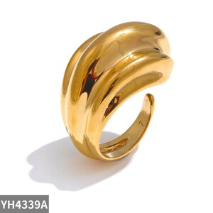 【送料無料】 チャーム 指輪 リング ステンレス ゴールド メタル レディース ステートメント 18K PVD プレート スチール 幾何学 指 フィンガー 防水 テクスチャ ジュエリー