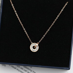 【送料無料】 ネックレス クリスタル ゴールド サークル チタン レディース 女性 ローズ カラー ファッション ダブル ペンダント スチール ジュエリー 誕生日 ギフト フェード