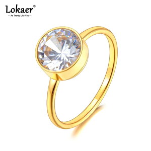 【送料無料】 指輪 リング ジルコニア ステンレス ゴールド ラウンド ピック レディース スチール キュービック ジルコン 18K プレート 結婚式 ウェディング 婚約 防水 ジュエリー