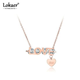 【クーポン利用で2610円】 ペンダント ネックレス クリスタル ハート チタン LOVE レディース 女性 トレンド オフィス スタイル スチール Love ジュエリー CZ 記念日