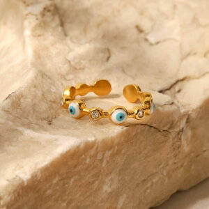 【送料無料】 指輪 リング ゴールド レディース 女性 INS 悪 エビル 目 アイズ オープン 18k PVD プレート 防水 ビジュー アクセサリー ギフト