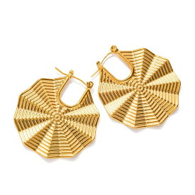 【送料無料】 】 ピアス ステンレス ゴールド ピック レディース 女性 チャーム ファン 18k プレート スチール 双曲線 ファッション 大 ビッグ スタッド トレンド パーソナリティ ジュエリー