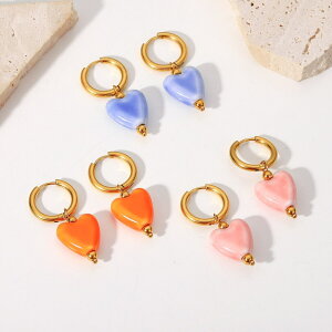 【送料無料】 ペンダント ピアス ステンレス 青 ブルー オレンジ 橙 ゴールド フルーツ ピンク ハート フープ 果物 レディース 女性 かわいい カラフル セラミック 陶器 スティー ジュエリー