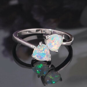 【送料無料】 指輪 リング 白 ホワイト シルバー オバール ハート レディース ファイヤー ファイア 火 オパール プレート 贅沢 シェイプ クラシック 結婚式 ウェディング ファッション ジュ