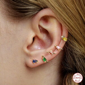 【送料無料】 ピアス 動物 アニマル ジルコニア クリスタル シルバー リング 恐竜 レディース 女性 925 スター 星リング かわいい ダイナソー スタッド 小さい カラー ジルコン 軟骨 耳 イヤー