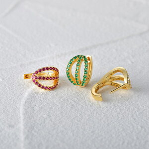 【送料無料】 ピアス 白 ホワイト 緑 グリーン ジルコニア シルバー クラウン 王冠 リング レディース 女性 925 スター 星リング 3 レイヤー 形 シェープ 耳 イヤー バックル ジルコン パヴェ