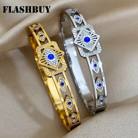 【クーポン利用で4700円】 バングル ブレスレット ステンレス 青 ブルー ゴールド レディース 316 スチール チャーム ジオメトリ 菱形 悪 エビル 目 アイズ カラー 防水 ジュエリー ギフト