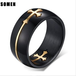 【送料無料】 指輪 リング 黒 ブラック ステンレス クロス 十字架 レディース 女性 メンズ 男性 セパレート カラー スチール クール カジュアル 削除 リムーブ デザイン ジュエリー 結婚式 ウ