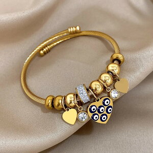 【送料無料】 チャーム ブレスレット ラインストーン 青 ブルー ゴールド ハート キング ビーズ LOVE レディース メンズ 1個 カラー 悪 エビル 目 アイズ Love フィット ジュエリー DIY メイキン