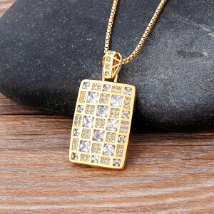 【送料無料】 ペンダント 指輪 リング ネックレス スクエア チェーン メタル 金属 レディース 女性 ファッション デザイン 長方形 四角 フル ジルコン グッド ラッキー 鍵 リンク ジュエリー