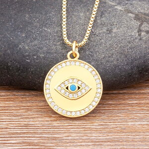 【送料無料】 ペンダント ネックレス 青 ブルー ゴールド チェーン レディース 女性 BOHO 悪 エビル 目 アイズ ジルコン 鎖骨 襟 カラー ラッキー 鍵 パーティ 記念日 ジュエリー ギフト