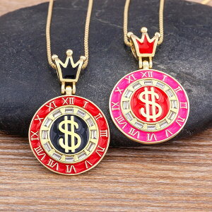 【送料無料】 ペンダント ネックレス ダイヤモンド レインボー ゴールド クラウン 王冠 レトロ レディース 女性 ファッション 虹 ジルコン ドル レター シンボル 時間 タイム マーク 象眼細