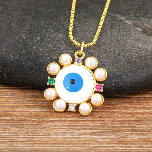 【送料無料】 チョーカー ネックレス 花 フラワー 青 ブルー チェーン トルコ パール 真珠 レディース 女性 ナチュラル 淡水 悪 エビル 目 アイズ 形 シェープ ファッション 鎖骨 ジュエリー