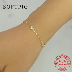 【送料無料】 ブレスレット ゴールド シルバー ハート リング レディース リアル 925 スターリング 14K プレート 3 スモール 細い 結婚式 ウェディング ミニマリスト ファイン ジュエリー ギフ