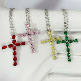 【クーポン利用で4500円】 チョーカー ペンダント ネックレス 黄 イエロー 緑 グリーン クリスタル 赤 レッド シルバー シンプル ピンク クロス レディース カラー CZ ジュエリー ギフト