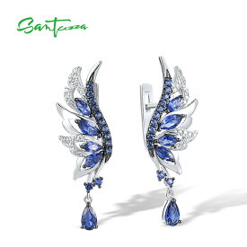 【送料無料】 ピアス 白 ホワイト 青 ブルー シルバー ドロップ リング 羽根 翼 レディース ピュア 925 スターリング