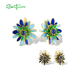 【送料無料】 ピアス 花 フラワー デイジー シルバー ブラック リング レディース 純正 925 スターリング 輝く スパークリング グリーン 緑 黒 エナメル 素晴らしい ギフト ファイン ジュエリ