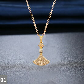 【クーポン利用で3700円】 ペンダント ネックレス ラインストーン ゴールド レディース オリジナル スカート ファン型 扇型 ローズ カラー 結婚式 ウェディング ギフト