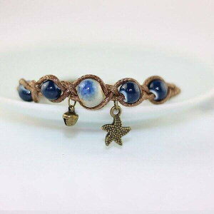 【送料無料】 ハンド エスニック ひとで 織 セラミック 陶器 おしゃれ 大人 磁器 ビーズ ブレスレット レディース チャーム ストリング バングル