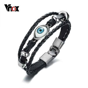 【クーポン利用で4010円】 ブレスレット メンズ 黒 ブラック 青 ブルー レザー レトロ 眼 おしゃれ チャーム パーティー エビル ギフト アイ