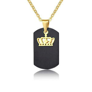 【送料無料】 ペンダント ネックレス イヌ 黒 ブラック ゴールド キング クイーン ステンレス タグ レディース 女性 メンズ 男性 プロミス チャーム クラウン 王冠 Love トーン 犬 ドッグ