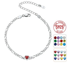 【クーポン利用で12740円】 アンクレット ブレスレット シルバー チェーン ラウンド ストーン ハート リング メンズ 925 スターリング フィガロ バースストーン 誕生石 3mm 6.58.5 インチ カスタム 誕生日 BFF ジュエリー ギフト
