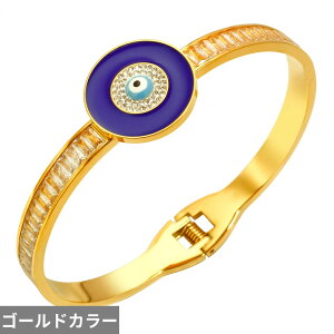 【送料無料】 バングル ブレスレット クリスタル ステンレス 青 ブルー ラウンド ストーン ポール レディース ラブ エナメル 悪 エビル 目 アイズ スチール ボール チャーム バネ オープン ジ