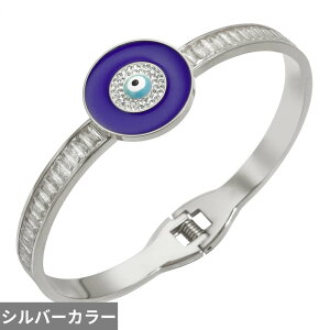 【送料無料】 バングル ブレスレット クリスタル ステンレス 青 ブルー ラウンド ストーン ポール レディース ラブ エナメル 悪 エビル 目 アイズ スチール ボール チャーム バネ オープン ジ
