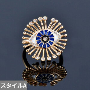 【送料無料】 指輪 リング 青 ブルー ゴールド 羽根 翼 レディース 悪 エビル 目 アイズ 天使 ウィング ミックス スタイル カラー 調整可能 サイズ 夏 サマー 休暇 ジュエリー