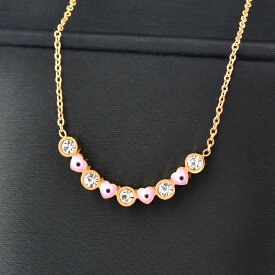 【クーポン利用で4070円】 チョーカー ネックレス クリスタル ステンレス ゴールド シルバー チェーン ピンク ハート レディース スチール 素晴らしい エナメル カラー ファッション ジュエリー