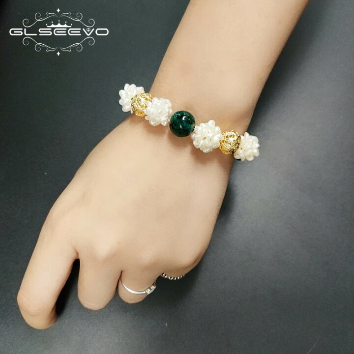 楽天市場】【送料無料】 ブレスレット 緑 グリーン 花 フラワー 