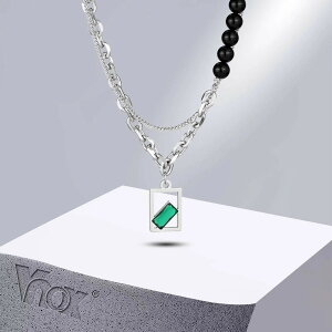 【送料無料】 ペンダント 指輪 リング ネックレス 黒 ブラック キューバ シルバー スクエア チェーン ビーズ レディース メンズ ユニセックス カラー ロロ リンク 襟 幾何学 長方形 四角 チャ