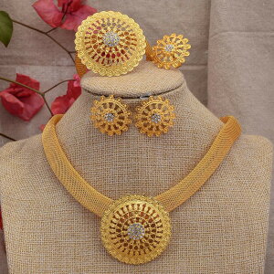 【送料無料】 ピアス 指輪 リング ブレスレット ネックレス ナイジェリア ジルコニア アフリカ ゴールド レディース ドバイ カラー ジュエリー セット アフリカン 結婚式 ウェディング ジル