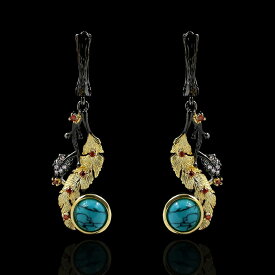 【送料無料】 ピアス 黒 ブラック ビンテージ ゴールド シルバー レディース ボヘミアン スタイル ターコイズ 925 ジュエリー ライン 上 パーティ